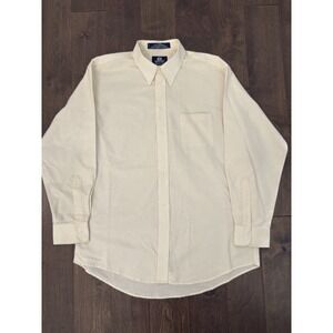 Stafford Mens Size 17-35 Long Sleeve Button Down Cream White Oxford Shirt Pocket